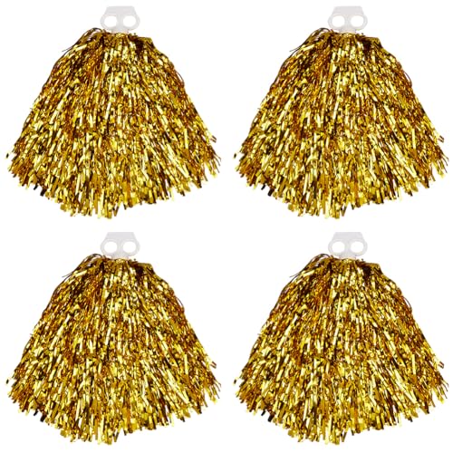 CREATCABIN 4 Stück Pompons Kunststoff Mit Metallischer Folie Cheerleading Pompons Mit Stabgriff Cheerleader Pompons Für Sportspiele Anfeuerungstraining Partys Tanzen Bühnenauftritte Feiern 36x36cm von CREATCABIN