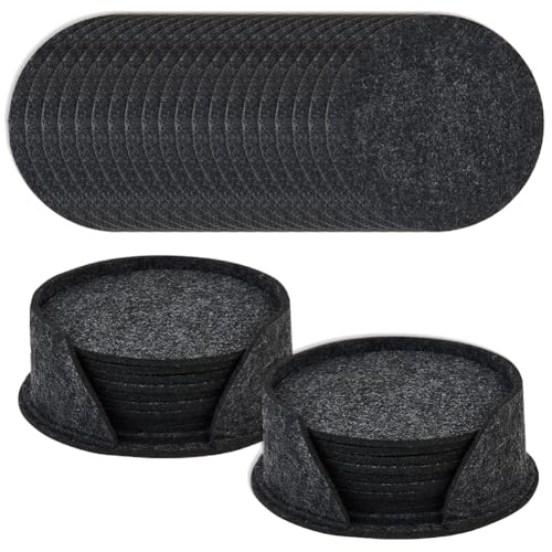 CREATCABIN 20 Stück Filz Getränkeuntersetzer Mit Halter Tassenmatte Dunkelgrau 10cm Rund Hitzebeständig Wasserabsorbierend Schützt Möbel Vor Schmutz Und Kratzern Für Weingläser Tassen Tischplatten von CREATCABIN