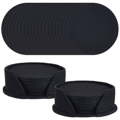 CREATCABIN 20 Stück Filzuntersetzer Mit Halter Saugfähige Tassenunterlage Flach Rund Schwarz Tischsets Rohlinge Untersetzer Großpackung rutschfest Hitzebeständig Untersetzer Für Getränke Bar 10x10cm von CREATCABIN