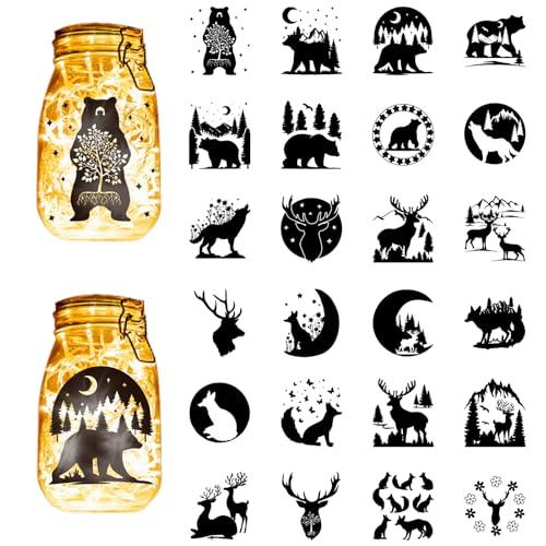 CREATCABIN 24 Stück 24 Stile Einmachglas Silhouette Aufkleber Glasgefäß Aufkleber Hirsch Bär Waldtier Wasserfest Selbstklebend Gestanzter Aufkleber Für Scrapbook Laternen Gläser Wände Fenster 10x9cm CREATCABIN 24 Stück 24 Stile Einmachglas Silhouette Aufkleber Glasgefäß Aufkleber Hirsch Bär Waldtier Wasserfest Selbstklebend Gestanzter Aufkleber Für Scrapbook Laternen Gläser Wände Fenster 10x9cm von CREATCABIN