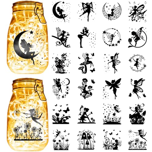 CREATCABIN 24 Stück Flaschengeist Feen Silhouette Aufkleber Laternenglas Ausschnitte Abziehbilder Transparent Selbstklebend Wasserdicht PVC Lampendekor Patch Sammelalbum Für Wand Fenster Glas 9x10cm CREATCABIN 24 Stück Flaschengeist Feen Silhouette Aufkleber Laternenglas Ausschnitte Abziehbilder Transparent Selbstklebend Wasserdicht PVC Lampendekor Patch Sammelalbum Für Wand Fenster Glas 9x10cm von CREATCABIN