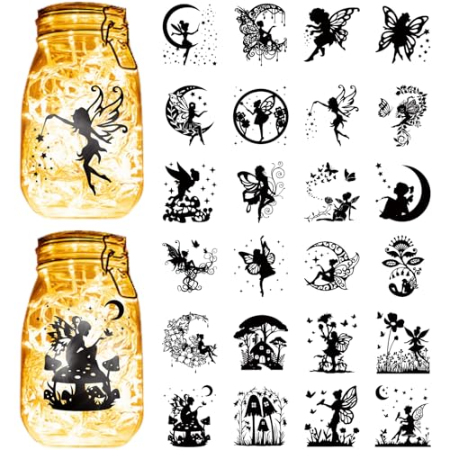 CREATCABIN 24Stück Engel Silhouetten Aufkleber Für Einmachgläser Transparent Wasserdicht PVC Lampenaufnäher Selbstklebend Ausgeschnitten Scrapbook Für Wände Fenster Glas Heimwerken Bastelbedarf 9x10cm von CREATCABIN