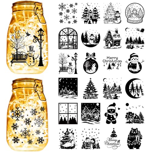 CREATCABIN 24Stück Silhouette Glasaufkleber Weihnachts Einmachglas Aufkleber PVC Weihnachtsbaum Schneeflocke Schneemann Schwarze Stanz Aufkleber Für DIY Scrapbook Laternengläser Windows Basteln 10x9cm CREATCABIN 24Stück Silhouette Glasaufkleber Weihnachts Einmachglas Aufkleber PVC Weihnachtsbaum Schneeflocke Schneemann Schwarze Stanz Aufkleber Für DIY Scrapbook Laternengläser Windows Basteln 10x9cm von CREATCABIN