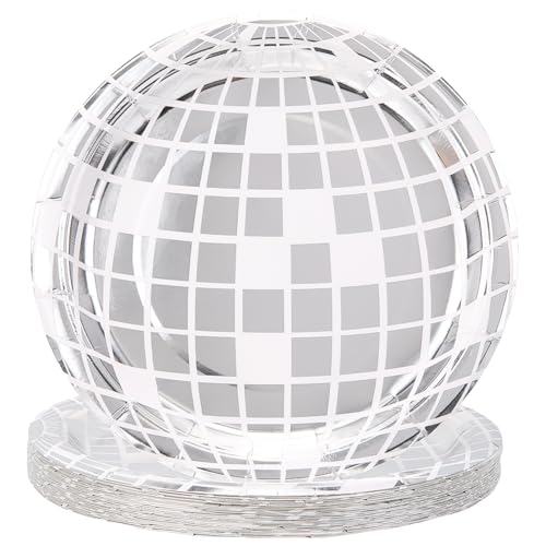 CREATCABIN 25 Disco Teller 7" Disco Pappteller Silberne Retro Diskokugel Dessert Speiseteller Papier 70 Disco Partyzubehör Für Hochzeit Geburtstag Dusche Junggesellinnenabschied Tanzparty Dekoration von CREATCABIN