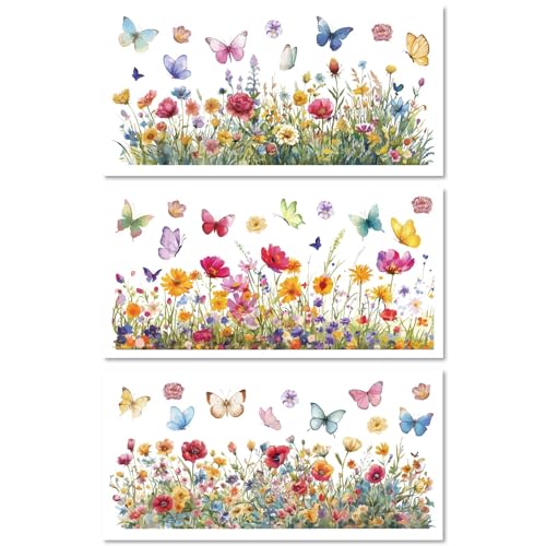 CREATCABIN 3Blatt Boho Schmetterlings Transferfolien Aufreiben Blumen Scrapbooking Transfers Vintage Möbelaufkleber Dekoration Wasserfest Für Zimmer Wand Holz Glas Scrapbook Heimdekoration Tür 15x30cm von CREATCABIN