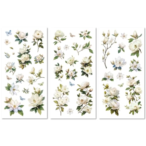 CREATCABIN 3Blatt Rub On Transfers Mit Vintage Vögeln Und Blumen Rub On Transfers Mit Magnolienblüten Basteln Möbel Klassischer Blühender Zweig Wasserfest Für Haus Garten Tür Holz DIY Handwerk 15x30cm von CREATCABIN