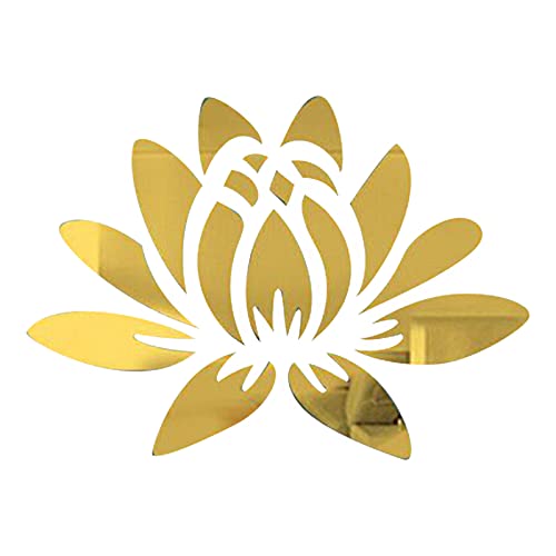 CREATCABIN 3D Acryl Spiegel Lotus Blume Wandaufkleber Wandkunst Aufkleber Selbstklebend Abnehmbar Umweltfreundlich Für Zuhause Schlafzimmer Wohnzimmer Badezimmer Dekoration 13.7 x 9.8 Zoll, Goldfarbe von CREATCABIN