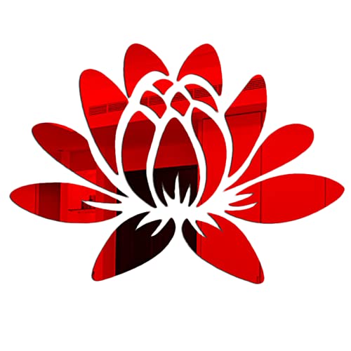 CREATCABIN 3D Lotus Acryl Spiegel Blume Wandaufkleber Wandkunst Selbstklebend Abnehmbare Umweltfreundliche Wandtattoos Für Zuhause Schlafzimmer Wohnzimmer Badezimmer Dekoration 13.7 x 9.8,(1) cm, Rot von CREATCABIN