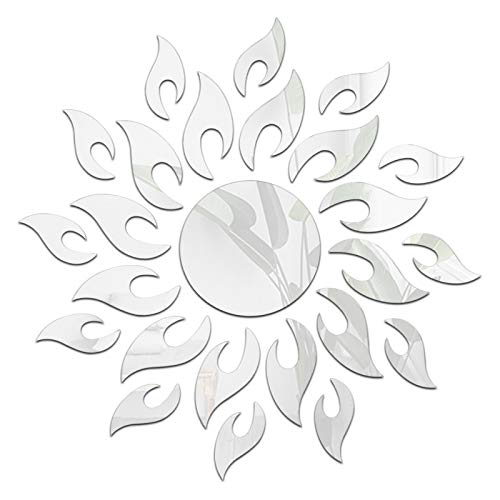 CREATCABIN 3D Sonnenblume Spiegel Wandaufkleber Acryl Spiegel Wandtattoos Selbstklebend DIY Wanddekor Für Wohnzimmer Schlafzimmer TV Hintergrund Dekoration, Silbern Silberfarbig von CREATCABIN