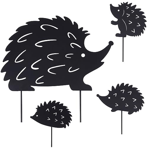 CREATCABIN 4 Stück 4 Stile Igelpfähle Silhouette Gartenstecker Metall Tiere Silhouetten Schwarz Rasenornamente Hohle Gartenarbeit Hof Kunststatuen Dekoratives Zubehör Für Innenhofdekoration Im Freien von CREATCABIN