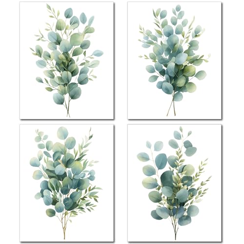 CREATCABIN 4 Stück Eukalyptus Kunstdrucke Botanische Wandkunst Boho Grünpflanzenblätter Leinwand Poster Kunstwerk Wanddekoration Chemiefaseröl Für Zuhause Badezimmer Wohnzimmer Spa 20x25cm Ungerahmt von CREATCABIN