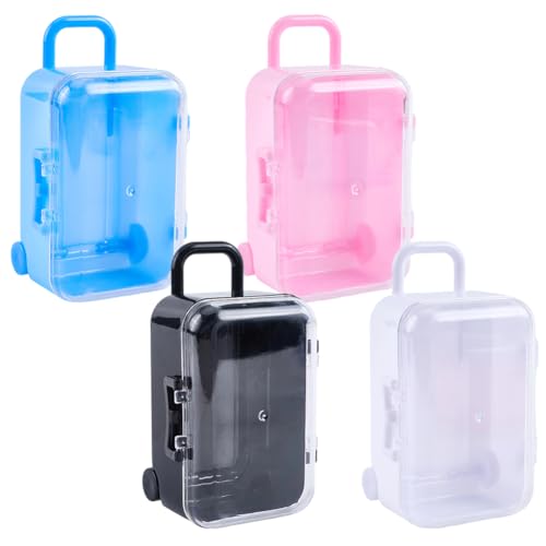 CREATCABIN 4Mini Reisekoffer Kunststoff Süßigkeitenbox Puppenkoffer Mini Gepäck Geschenkbox Für Empfang Winzige Reisegepäckkoffer Organizer Für Halsketten Ringe Schmuck(Blau/Rosa/Schwarz/Weiß)7x5x11cm von CREATCABIN