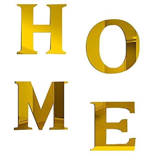 CREATCABIN 4Pcs Acrylspiegel Home Zeichen Buchstaben 3D Wandaufkleber Wandkunst Aufkleber Dekor Selbstklebend Abnehmbar Für Zuhause Küche Schlafzimmer Wohnzimmer Badezimmer Dekoration Goldfarbe von CREATCABIN
