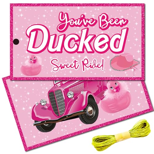 CREATCABIN 50 Stück Entenanhänger Cruising Rubber Duck Tag Cruise Duck Entenanhänger Karte Doppelseitige Entenanhänger Mit Loch Und Schnur Für Auto–You've Been Ducked Sweet Ride Pink 8.75x5cm von CREATCABIN