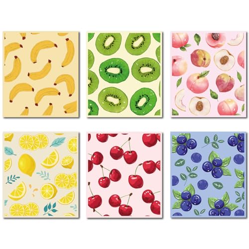 CREATCABIN 6 Stück Obst Geschirrtuch Sommer Geschirrtücher Baumwollzellstoff Wiederverwendbar Waschbar Saugfähig Banane Kiwi Pfirsich Zitrone Kirsche Blaubeere Geschirrtuch Für Reinigung 19.5x17.2cm von CREATCABIN