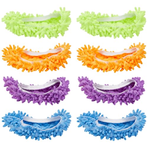 CREATCABIN 8 Stück Mopp Hausschuhe Schuhüberzug Staubwedel Hausschuhe Bodenreinigungswerkzeuge Wischmopp-Hausschuhe Waschbar Wiederverwendbar Fußsocken Reiniger Kehr Korallen Samt Schuhüberzug 28x10cm von CREATCABIN