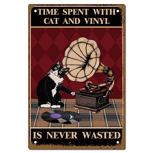 CREATCABIN Black Cat Metall-Blechschild Dekor Time Spent With Cat Metallposter Kitty-Wandkunst Dekorschild Plaketten Für Badezimmer Heimdekoration Toilette Schlafzimmer Café 20x30cm von CREATCABIN