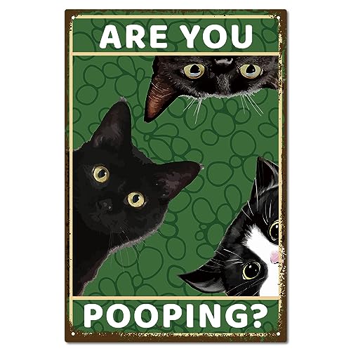 CREATCABIN Blechschild Schwarze Katze,Vintage-Metallschild Are You Pooping,Badezimmer-Poster Gemälde,Eisenschild,Wanddekoration,Kunstbeschilderung Für Toilette,Waschraum,Katzenliebhaber,30x20cm von CREATCABIN