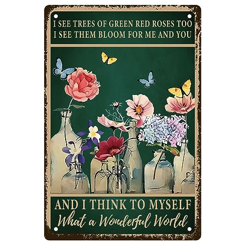 CREATCABIN Blumen Blechschilder Schmetterling Metallschild Vintage Plaketten Poster Plakette Dekor Retro Galerie Wandkunst Druck Vase Hängendes Gemälde Zitaten Für Garten Sommergeschenke 8x12Zoll von CREATCABIN