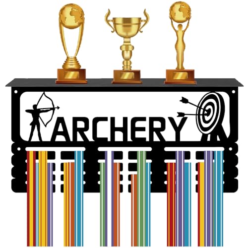 CREATCABIN Bogenschießen Medaillenhalter Trophäenregal Medaillenaufhänger Display Mit Regalständer Sport 4 Reihe Wandhalterung Für Mehr als 70 Medaillen Für Männer Gymnastik Fußball Laufen 40x20x10cm von CREATCABIN