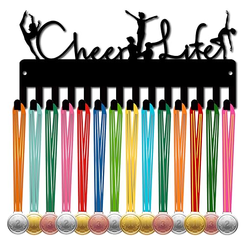 CREATCABIN Cheer Life Medaillenhalter Medaillenaufhänger Präsentationsständer Sport Metall Hängen Auszeichnungen Eisen Kleine Halterung Dekor Mit 14 Haken Für Wand Heim Abzeichen Schwarz 29x13cm von CREATCABIN