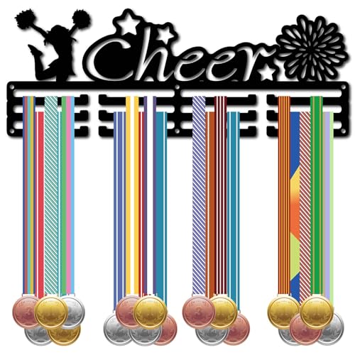 CREATCABIN Cheer-Medaillenhalter,Display-Aufhänger,Schwarzes Metall,Eisen,Medaillenaufhänger,Sport-Medaillenständer,Rahmen Mit 12 Haken,3 Reihen Hängend Wandregal Für Männer,Schwimmen,40x12cm von CREATCABIN