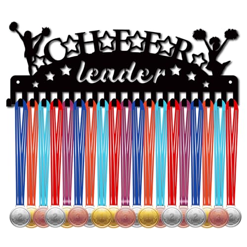 CREATCABIN Cheerleader-Medaillenaufhänger,Medaillenhalter,Cheer-Sport-Metallaufhänger,Auszeichnungen,Eisenhalterung,Dekor Mit 20 Haken Für Rennen,Laufen,Gymnastik,Schwimmen,Schwarz,40x14.6cm von CREATCABIN