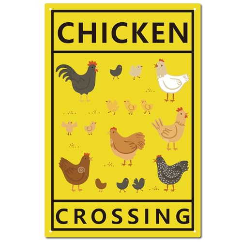 CREATCABIN Chick Blechschild,Vintage-Metallschild,Poster,Retro-Gemälde,Plakette,Eisenschild,Wanddekoration,Kunstwandbild,Hängendes Dekoschild Für Badezimmer,Küche,Toilette,30x20cm–Chicken Crossing von CREATCABIN