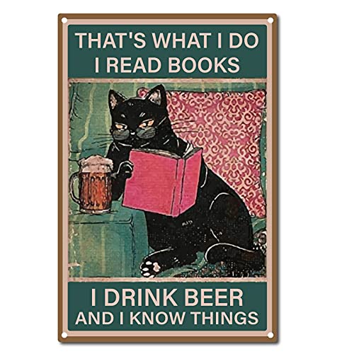 CREATCABIN Das Ist Was Ich Mache Ich Lese Bücher Zeichen Retro Katze Poster Vintage Blechschild Für Zuhause Badezimmer Wanddekoration, 8 x 12 Zoll von CREATCABIN