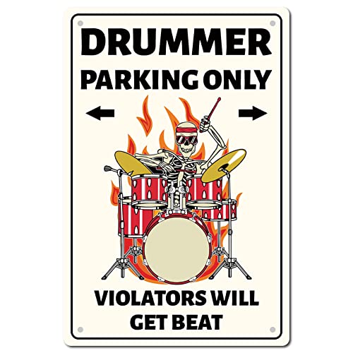 CREATCABIN Drummer Parking Only Metallblechschild Totenkopf Eisenschild Poster Wasserdicht Rechteck Für Wand Haus Zuhause Garage Küche Restaurant Geschäfte Cafés Geschenk Plakette Männer Dekor 20x30cm von CREATCABIN