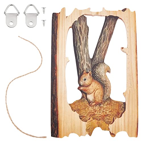 CREATCABIN Eichhörnchen Tier Holz Geschnitzt Kunsthandwerk Wandbehang Schild Kunstschild Holz Ornament Figur Statue BauernhHof Heimdekoration Geschenke Für Weihnachten Geburtstag Familie 19.3x12.8cm von CREATCABIN
