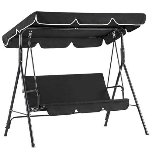 CREATCABIN Ersatz Überdachung Schaukelstühle Auf Der Terrasse 3 Sitzer Überdachung Für Schaukelsitze Auf Der Veranda 210D Oxford Stoff Wasserdicht UV Schutz Für Möbelabdeckungen Schwarz 195x125x15cm von CREATCABIN