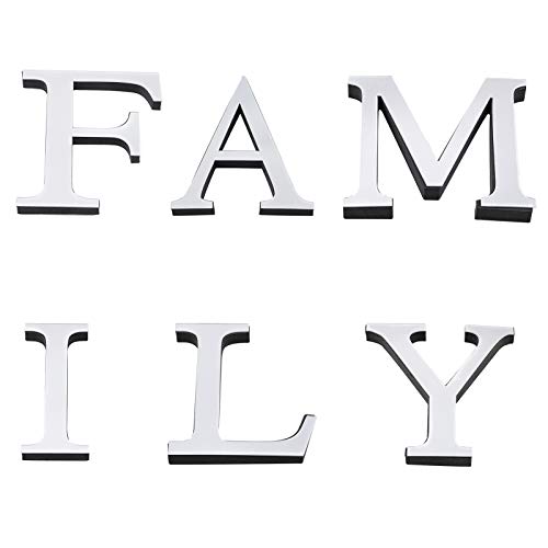 CREATCABIN Familie Zeichen Buchstaben Acryl Dekorative 3D Spiegel Wandaufkleber Für Wohnzimmer Schlafzimmer Küche Wanddekoration (Silber) von CREATCABIN