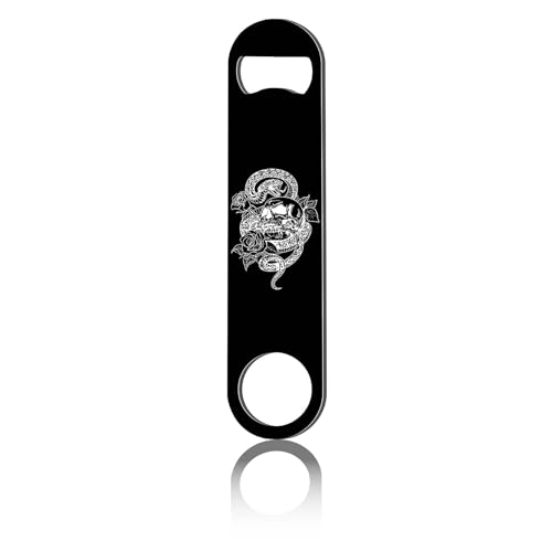 CREATCABIN Flacher Flaschenöffner Totenkopf-Rose,Schlangengeschwindigkeit,Metallöffner,Robuster Edelstahlschlüssel Für Bier,Barkeeper,Kneipe,Getränke,Küche,Restaurant,Schwarz,4x17.8cm von CREATCABIN