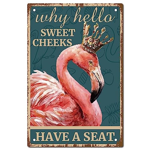CREATCABIN Flamingo Vintage Schild Metall Blechschild Wandkunst Dekor Why Hello Sweet Cheeks Retro Gemälde Poster Plakette Dekor Für Badezimmer Küche Café Wand Halloween 30x20cm von CREATCABIN