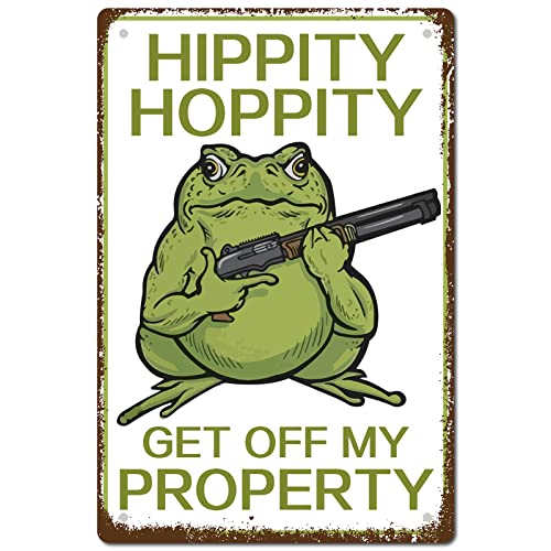 CREATCABIN Frosch-Warnschild Hippity Hoppity Get Off My Property Blechschild Wanddekoration Kunstmetallposter Vintage-Retro Aufhängen Eisen Malerei Schild Für Hausgarten Geschenke Dekorationen 30x20cm von CREATCABIN