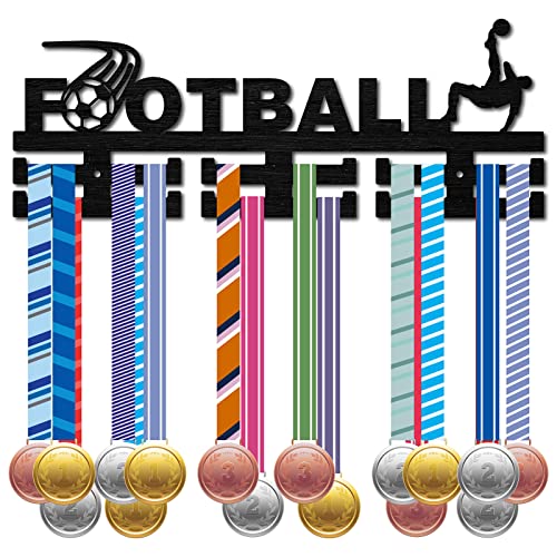 CREATCABIN Fußball-Medaillenhalter Fußball-Sport-Medaillenaufhänger Display-Wandregal Montiert Über 30 Medaillen Holz Für Schwimmen Laufen Gymnastik Athleten Medaillengewinner Schwarz 40x15cm von CREATCABIN