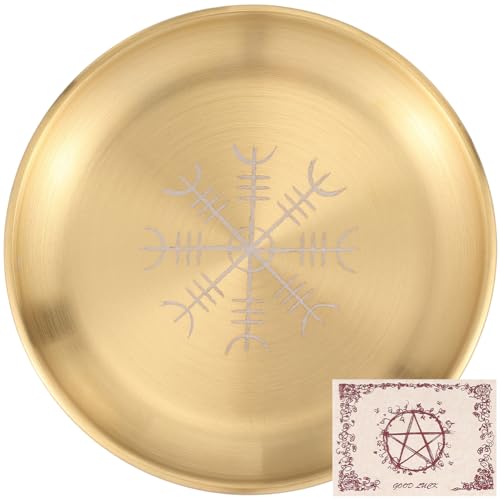 CREATCABIN Gold Offering Plate Altar Ritual Bowl Metal Stainless Steel Flat Round Candle Holder Dish Trays with Envelope and Cards for Smudging Decorations Incense Burner Divination 5.5 Inch von CREATCABIN