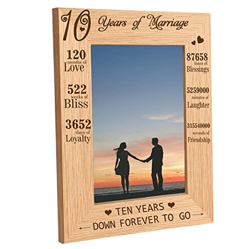 CREATCABIN Gravierter Holzrahmen 10 Jahre Ehe Tischplatte 4" x 6" vertikale Bilderrahmen Aus Naturholz Fotorahmen Zum 10. Hochzeitstag Ehefrau Ehemann Sentimentales Geschenk Für Zuhause von CREATCABIN
