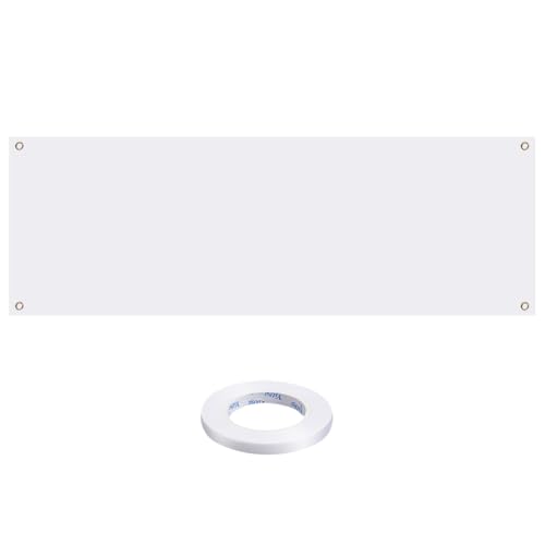 CREATCABIN Große Blanko Banner Weißes Polyester Banner Sublimationsrohlinge Malen Schreiben Aufhängen Display Wandschild Flagge Mit Klebeband Für DIY Hintergrund Für Drinnen Draußen Für Geschäftsbüro von CREATCABIN