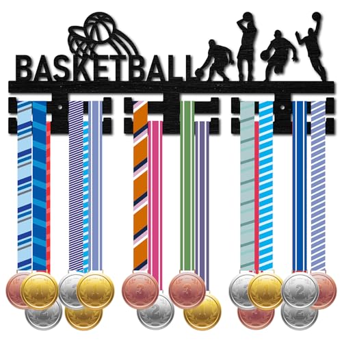 CREATCABIN Holz-Basketball-Medaillenaufhänger,Medaillenhalter,Sport-Medaillenständer,Wandregal,Auszeichnungen,Bandständer Für Fußball,Wettbewerb,Athleten,Medaillengewinner,Schwarz,40x15cm von CREATCABIN