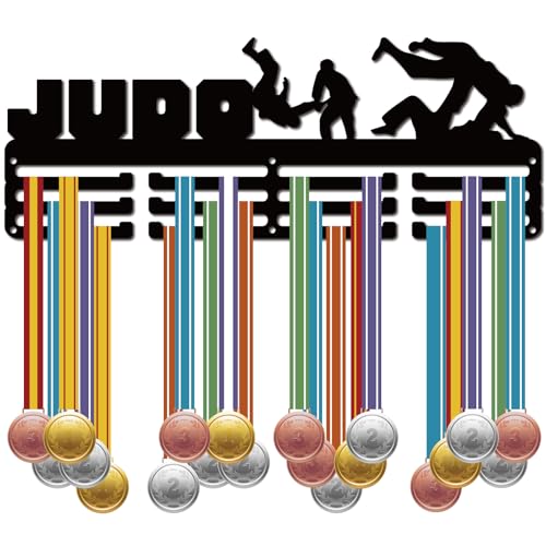 CREATCABIN Judo Medaillenaufhänger Ausstellungsstück Rennmedaillen Wandaufhänger Aus Schwarzem Metall Wandhalterung Band Sportathlet Eisenständer Halter von 60+ Medaillen Heimsportler Athleten 40x15cm von CREATCABIN