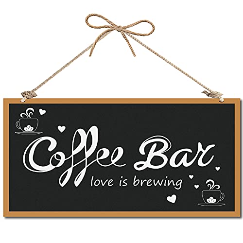 CREATCABIN Kaffeebar Dekoratives Holzschild Wohnkultur Holzschild Plaque Hängende Wandkunst Holzbrett Türschild Liebevoll Braut Herz Für Café Home Küche Patio Dekoration 12 x 6 Zoll von CREATCABIN