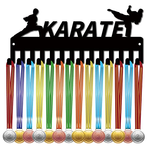 CREATCABIN Karate Medaillenaufhänger Display Medaillenhalter Rack Sport Metall Hängende Eisen Kleine Halterung Dekor Mit 20 Haken Für Wand Heim Abzeichen Rennen Laufen Gymnastik Schwimmen 29x12.5cm von CREATCABIN