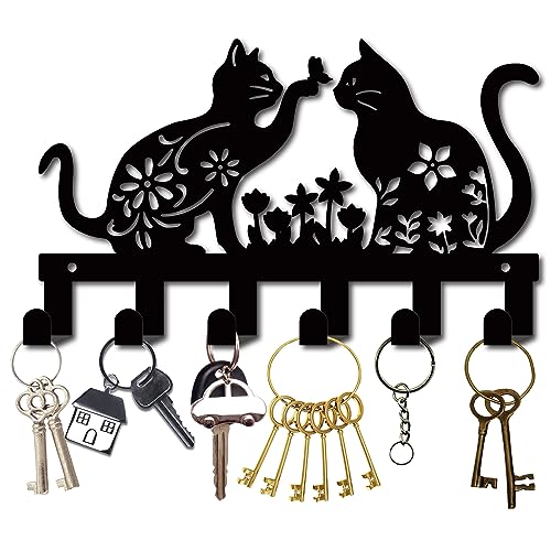 CREATCABIN Katzen-Schlüsselhalter Metall Für Wandmontage,Schlüsselhaken Eisen Mit 6 Haken,Metall-Schlüssel-Hänge-Organizer,Schwarzes Regal,Wanddekoration Für Eingangsbereich,Haustür,Flur,Büro,27x16cm von CREATCABIN