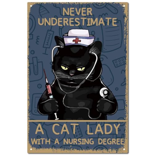 CREATCABIN Krankenschwester-Katze-Vintage-Schild,Retro-Metallblechschild,Poster,Malerei,Plakette,Eisenschild,Wandbild 30x20cm-Unterschätzen Sie Niemals Eine Katzendame Mit Einer Krankenpflegerin CREATCABIN Krankenschwester-Katze-Vintage-Schild,Retro-Metallblechschild,Poster,Malerei,Plakette,Eisenschild,Wandbild 30x20cm-Unterschätzen Sie Niemals Eine Katzendame Mit Einer Krankenpflegerin von CREATCABIN