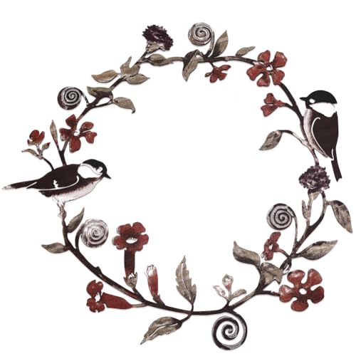 CREATCABIN Kranz Vogel Metall Wanddekoration Vögel Auf Dem AST Kunst Eisen Wandschilder Blumen Hängende Dekoration Ornament Skulptur Vintage Für Balkon Garten Zuhause Veranda Im Freien 30.2x30cm von CREATCABIN