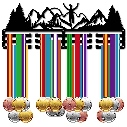 CREATCABIN Lauf-Medaillenhalter Aufhänger Medaillenständer Bergbäume Metall Regal Sport-Medaillenständer Rahmen Wandmontage Aufhängen Über 60 Medaillenaufhänger Für Marathonläufer 40x15cm Schwarz von CREATCABIN