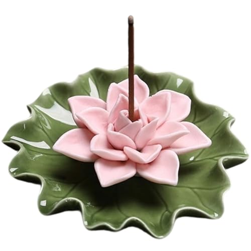 CREATCABIN Lotus Räucherstäbchenhalter Keramik Räucherstäbchen Abnehmbarer Aschefänger Lotusblatt Brenner Tablett Für Stäbchen Zuhause Yoga Teehaus Zen Buddhistischer Altar Reinigung Rosa 90x90x25mm von CREATCABIN