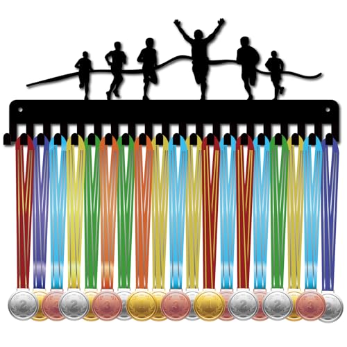 CREATCABIN Medaillenaufhänger Aufhängen Laufmedaillen Medaillenhalter Marathon Sport Metall Aufhängen Athletenauszeichnungen Eisen Wandhalterung Dekor Mit 20 Haken Für Schleifen Schwarz 40x15cm von CREATCABIN